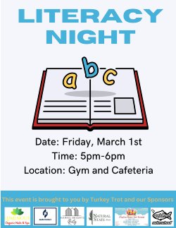 Literacy Night - March 1st, 5:00pm-6:00pm, Gym and Cafeteria
